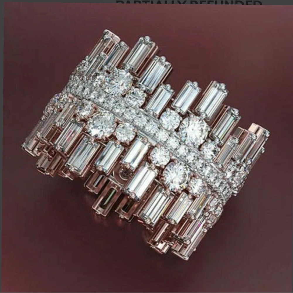 Elegant Multi-Row Crystal Statement Ring in 925 sterling Silver